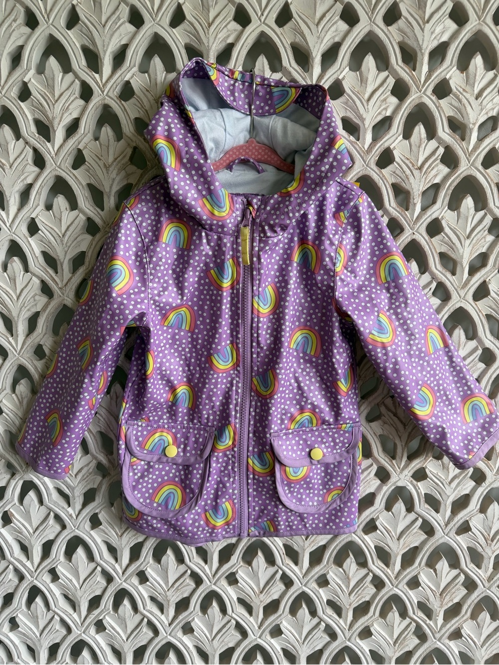 Cat & Jack Girls 3T Purple Rainbow Hooded Rain Jacket